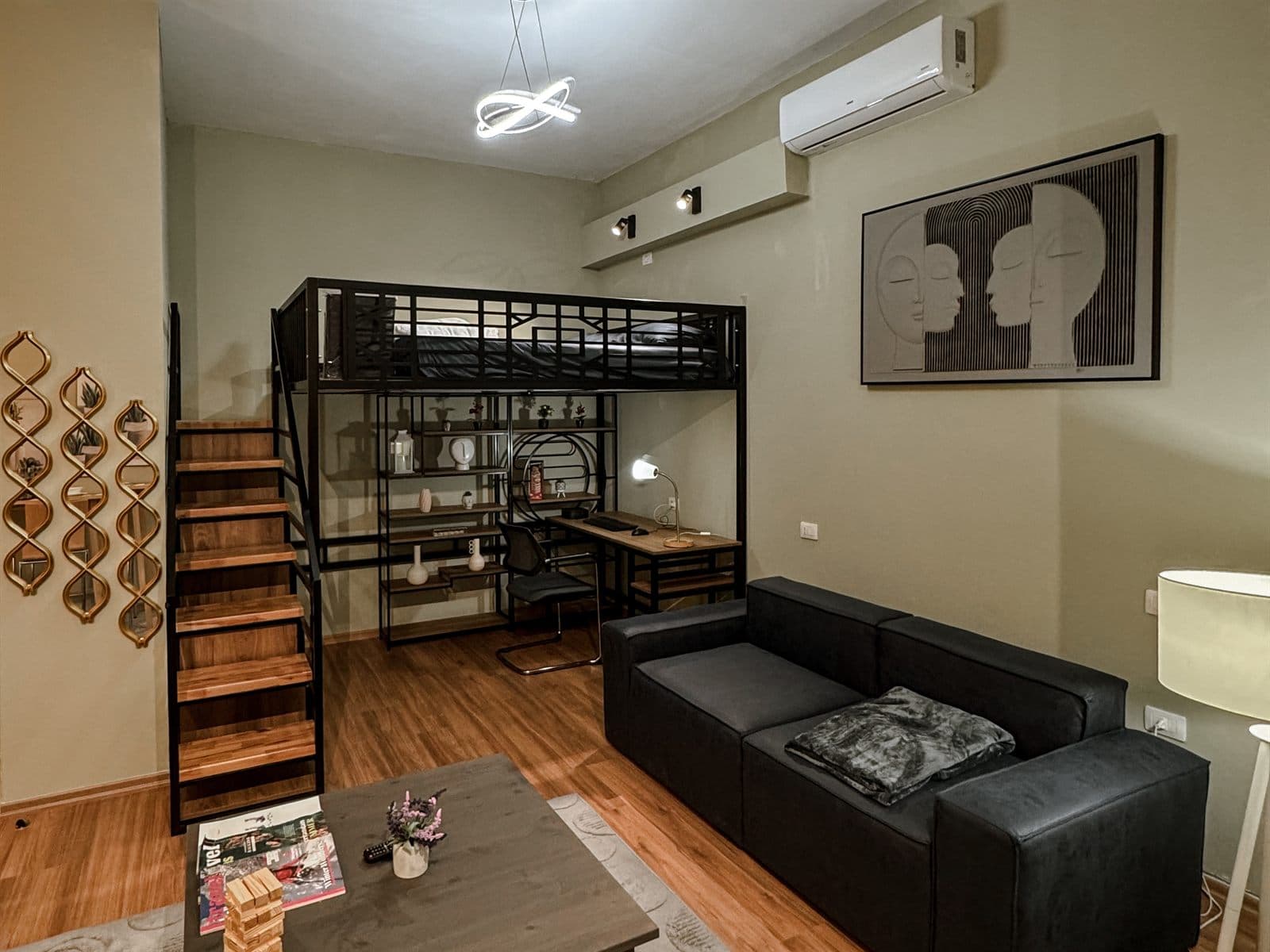 Autokton Urban Duplex Tirana living area with loft bed
