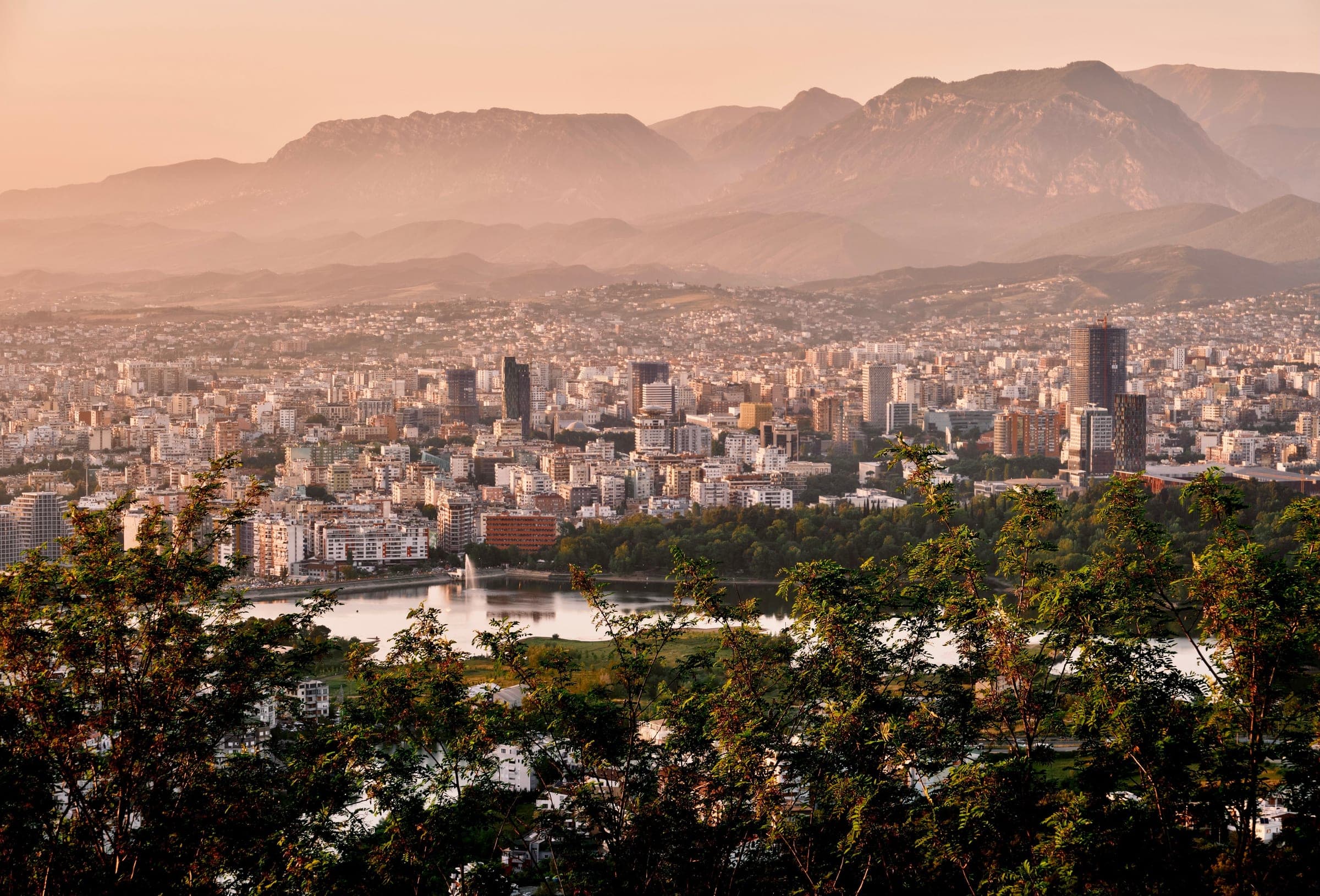 View over Tirana and the surrounding mountains in Albania