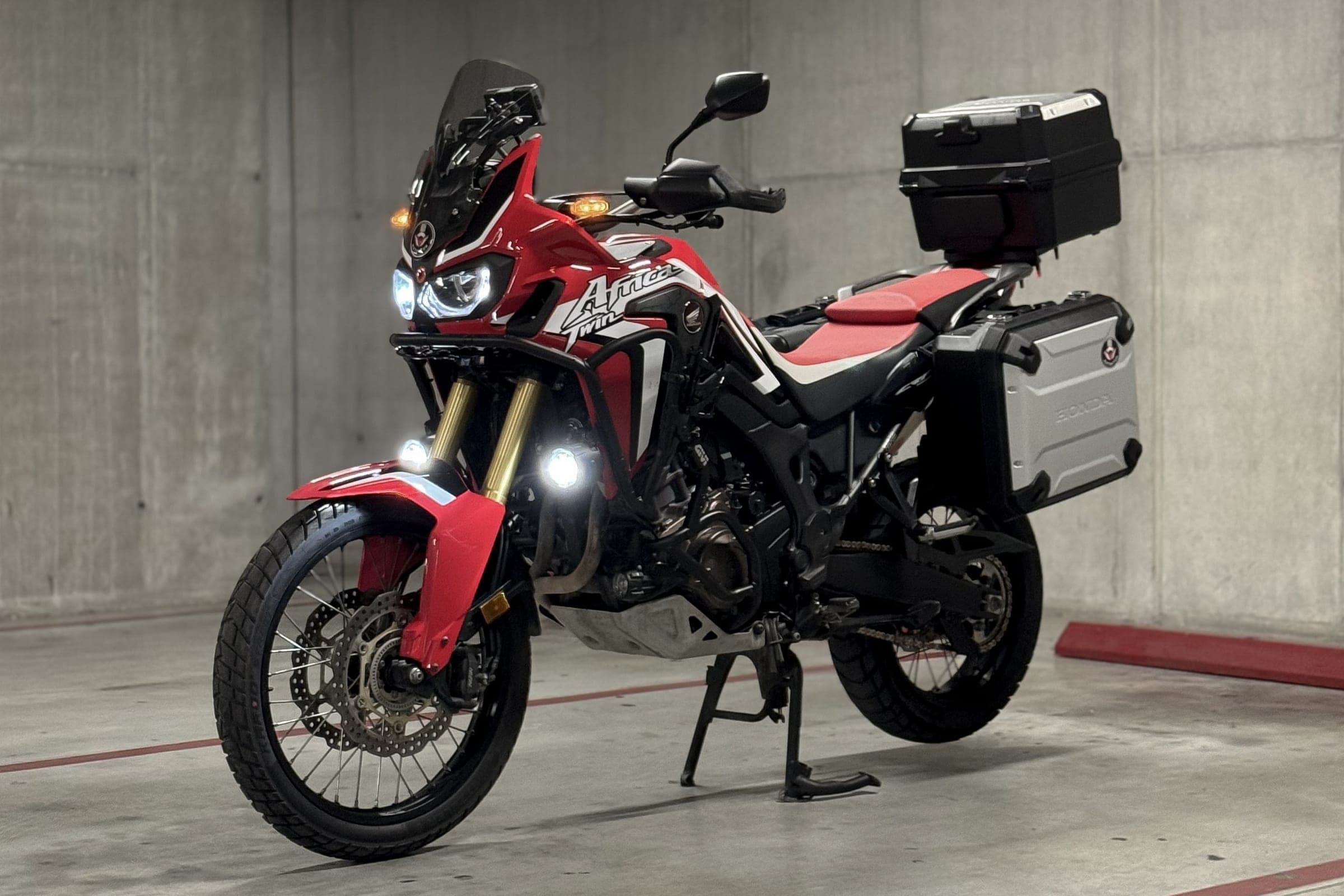 Honda CRF1000L Africa Twin parked indoors