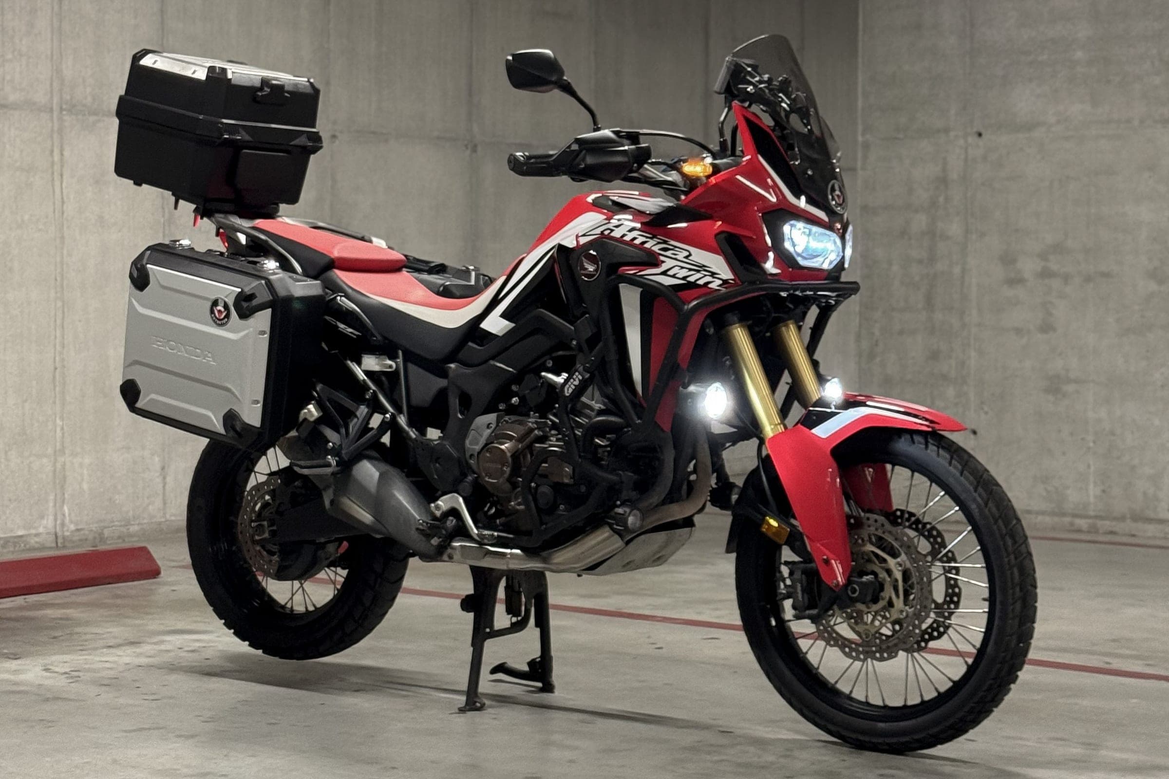 Honda CRF1000L Africa Twin front three-quarter view with panniers